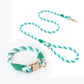 Handmade Rope Dog Collar and Leash Set - Colorful Woven Cotton (Light green - Size L)