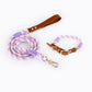 Premium Leather Pet Collar and Leash - Soft, Strong Braided Rope (Pink Purple - Size S)