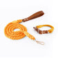 Premium Leather Pet Collar and Leash - Soft, Strong Braided Rope (Honey orange - Size M)