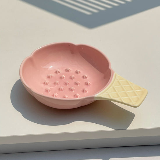 2 Pcs Pink and Yellow Adorable Ice Cream Cone Ceramic Slow Feeder Pet Bowl - Fun Anti-Gulp Design for Cats & Dogs