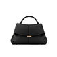 Black Elegant Womens Genuine Cowhide Leather Top Handle Satchel - Chic Flap Crossbody Shoulder Bag