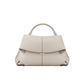 Beige Elegant Womens Genuine Cowhide Leather Top Handle Satchel - Chic Flap Crossbody Shoulder Bag