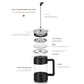 Black Classic 1000ml French Press Coffee & Tea Maker - Heat Resistant Borosilicate Glass, Stainless Steel Filter