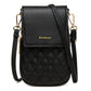 Black Chic Quilted Crossbody Phone Bag - PU Leather Mini Purse with Floral Stitching & Adjustable Strap