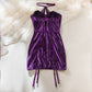 Size M Seductive Purple Lace & Satin Corset Lingerie Dress - Strapless Bustier with Halter Neck & Garters