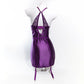 Size L Seductive Purple Lace & Satin Corset Lingerie Dress - Strapless Bustier with Halter Neck & Garters