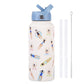 Style 23C White and Blue Vibrant Fun Print 1L Stainless Steel Insulated Water Bottle - 32oz Large Capacity with Straw Lid & Carry Handle - BPA-Free