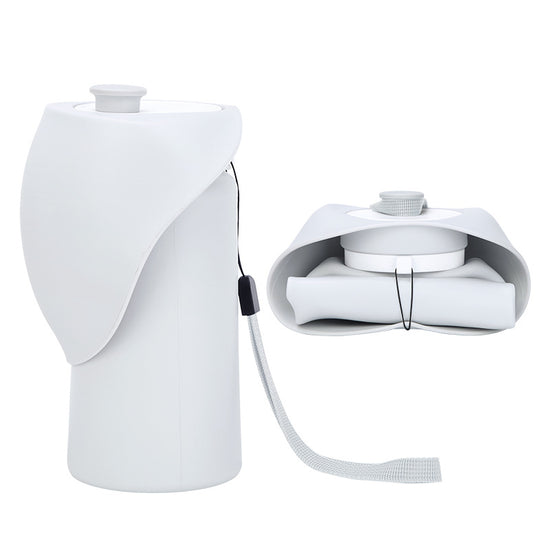 Grey Portable Pet Dog Water Bottle 550ml - Foldable Food-Grade Silicone Travel Drinker with Leak-Proof Dispenser