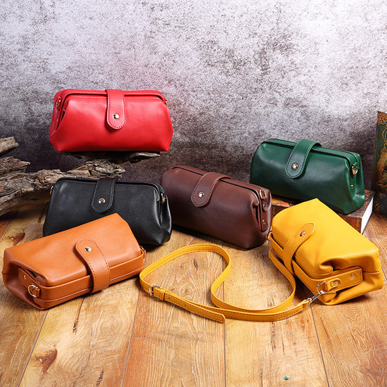 Yellow Chic Vintage Inspired PU Leather Crossbody Bag - Small Frame Doctor Style Purse with Adjustable Strap
