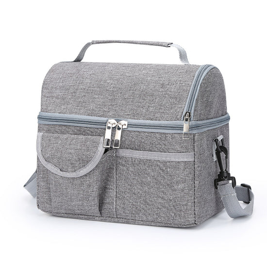 2 Pcs Grey Premium Double Layer Insulated Lunch Bag - 8.4L Thermal Cooler Tote with Shoulder Strap