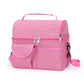 2 Pcs Pink Premium Double Layer Insulated Lunch Bag - 8.4L Thermal Cooler Tote with Shoulder Strap