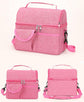 2 Pcs Pink Premium Double Layer Insulated Lunch Bag - 8.4L Thermal Cooler Tote with Shoulder Strap
