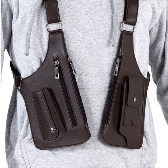 Brown Urban Tactical Anti-Theft Shoulder Holster Bag - Secure Multi-Pocket Chest Rig for Men