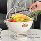 Pink Whimsical Covered Fruit Bowl with Flip Lid & Drainer - Cute Design Snack & Candy Dish for Living Room