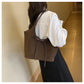 Brown Chic Retro Suede-Finish PU Leather Tote Bag - Large Capacity Shoulder Bag with Tie Accent