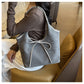 Grey Chic Retro Suede-Finish PU Leather Tote Bag - Large Capacity Shoulder Bag with Tie Accent