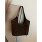 Coffee Chic Retro Suede-Finish PU Leather Tote Bag - Large Capacity Shoulder Bag with Tie Accent