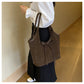 Coffee Chic Retro Suede-Finish PU Leather Tote Bag - Large Capacity Shoulder Bag with Tie Accent