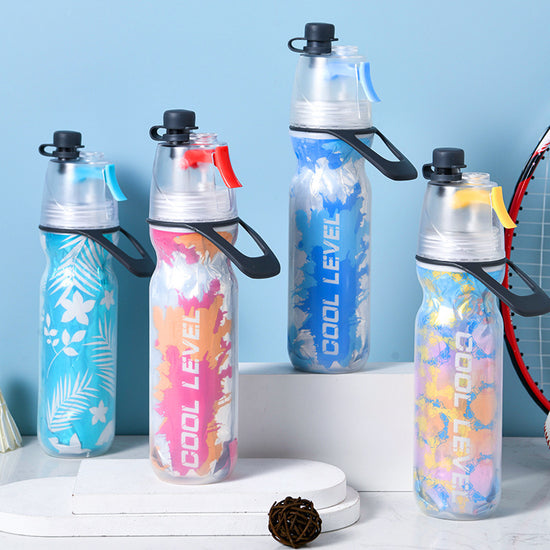 Blue 500ML Insulated Sports Water Bottle with Cooling Mist - Triple-Layer Design Keeps Drinks Cold for Hours - Portable PE Misting Bottle