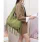 Green Boho Chic Fringed Hobo Bag - Large Capacity Soft Faux Suede Shoulder Tote with Tassel Detail