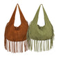 Brown Boho Chic Fringed Hobo Bag - Large Capacity Soft Faux Suede Shoulder Tote with Tassel Detail