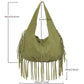 Brown Boho Chic Fringed Hobo Bag - Large Capacity Soft Faux Suede Shoulder Tote with Tassel Detail
