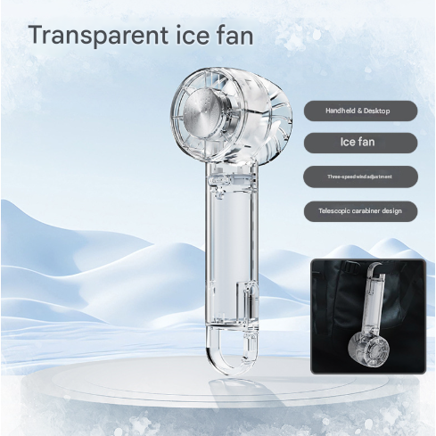 Transparent White Portable Mini Cooling Fan with Semiconductor Ice Compress - USB-C Rechargeable, 3-Speed Turbine & Transparent Design