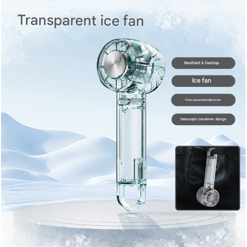 Transparent Green Portable Mini Cooling Fan with Semiconductor Ice Compress - USB-C Rechargeable, 3-Speed Turbine & Transparent Design