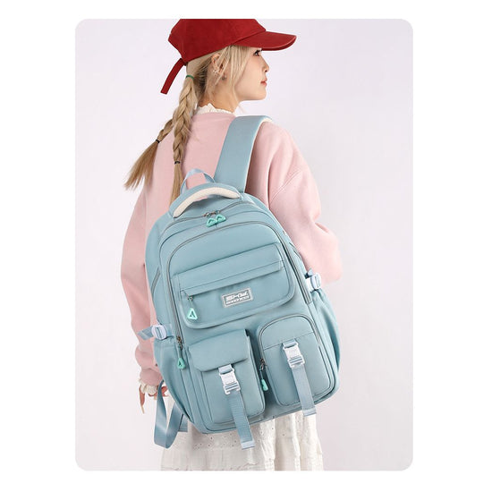 Light Blue Large Capacity Waterproof Student Backpack - Fits 15-Inch Laptop, Multi-Pocket Travel Daypack