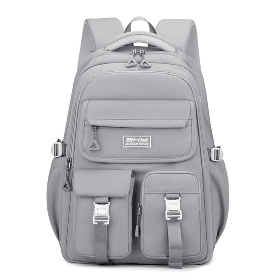 Grey Large Capacity Waterproof Student Backpack - Fits 15-Inch Laptop, Multi-Pocket Travel Daypack