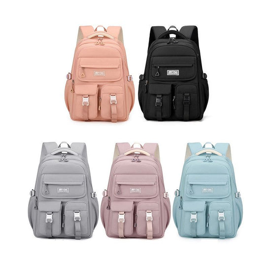 Grey Large Capacity Waterproof Student Backpack - Fits 15-Inch Laptop, Multi-Pocket Travel Daypack