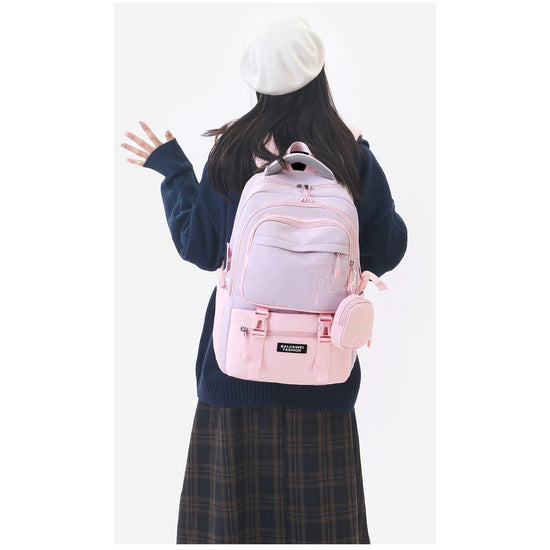 Pink and Purple Large Capacity Student Backpack - Durable Oxford Cloth School Bag with Laptop Compartment & Multiple Pockets