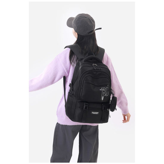 Black Large Capacity Student Backpack - Durable Oxford Cloth School Bag with Laptop Compartment & Multiple Pockets