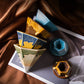 Blue and Gold Artistic Hexagonal Ceramic Coffee Cup & Stand Set - 180ml Nordic Design Drip Glaze Mug