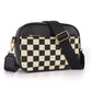 Black Stylish Checkerboard Crossbody Camera Bag - PU Leather with Adjustable Wide Strap