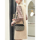 Black Stylish Checkerboard Crossbody Camera Bag - PU Leather with Adjustable Wide Strap