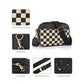 Black Stylish Checkerboard Crossbody Camera Bag - PU Leather with Adjustable Wide Strap