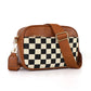 Brown Stylish Checkerboard Crossbody Camera Bag - PU Leather with Adjustable Wide Strap