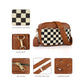 Brown Stylish Checkerboard Crossbody Camera Bag - PU Leather with Adjustable Wide Strap