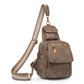 Khaki Stylish PU Leather Sling Crossbody Bag for Women - Multi-Pocket Chest Pack with Adjustable Wide Strap