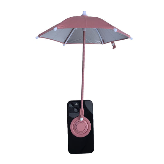 Pink Magnetic Phone Umbrella Sun Shade - Clear Outdoor Screen Visor, Anti-Glare Mini Parasol for iPhone