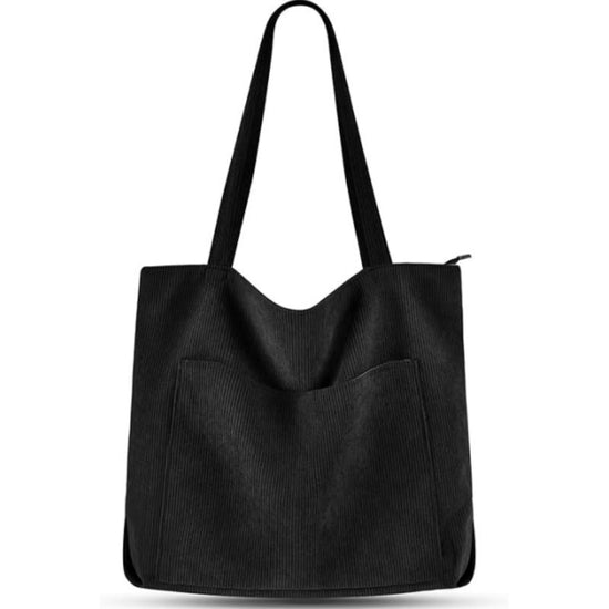 Black Stylish Corduroy Canvas Tote Bag - Fashionable and Retro Shoulder Bag
