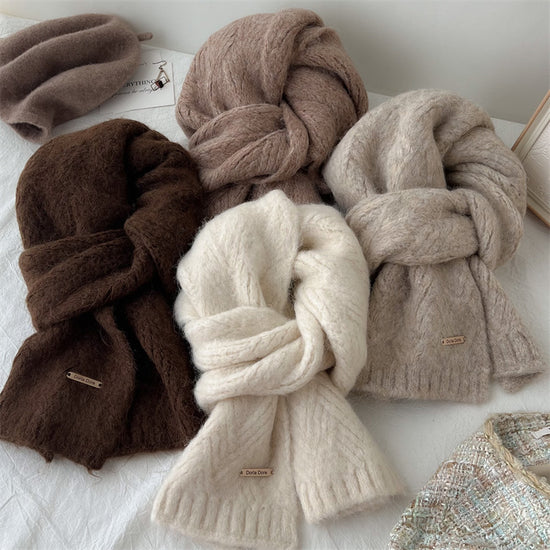 Dark Grey Alpaca Wool Blend Solid Color Knitted Scarf for Women Winter New Style Student High Quality Couple Woolen Neck Warmer