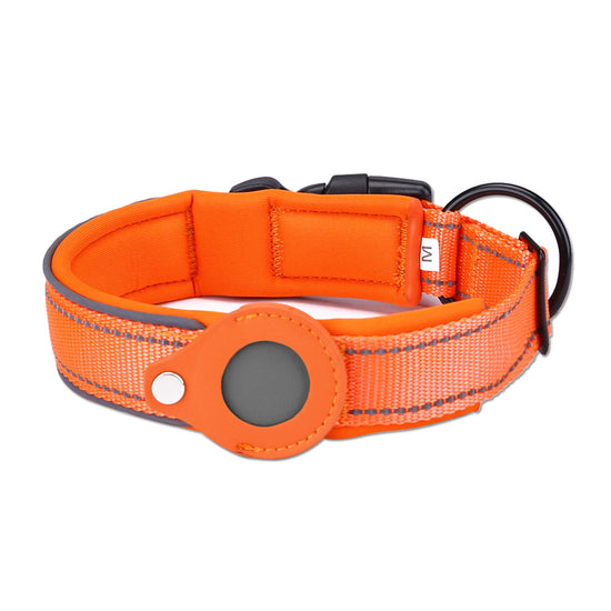 Size XL Orange Reflective Adjustable Anti-Lost Pet Collar (For Apple AirTag - Collar Only, Tracker Not Included)