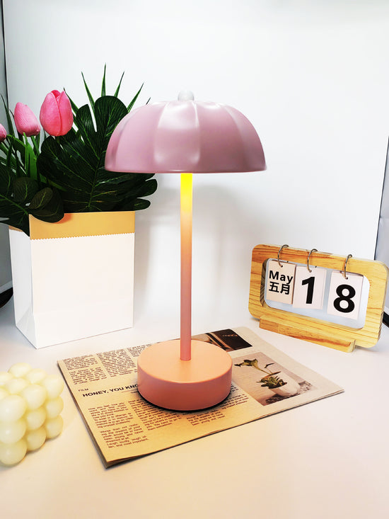 Pink Chic Mushroom LED Table Lamp - Rechargeable Cordless Touch Control 3-Color Adjustable Light for Bedroom Living Room Decor