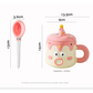 Pink Adorable Cartoon Character Ceramic Mug Set - 420ml with Fun Cake Design Lid & Matching Spoon - Perfect Gift