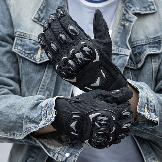 Size L Green and Black Protective Motorcycle Riding Gloves - Hard Knuckle Armour & Touchscreen Fingertips