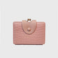 Pink Elegant Croc Embossed Womens Wallet - Short PU Leather Bifold with Removable Kisslock Coin Purse & Card Holder