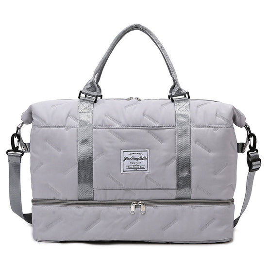 Grey Stylish Quilted Duffel Bag for Travel & Gym - Large Capacity Weekender with Shoe Compartment and Wet Pocket