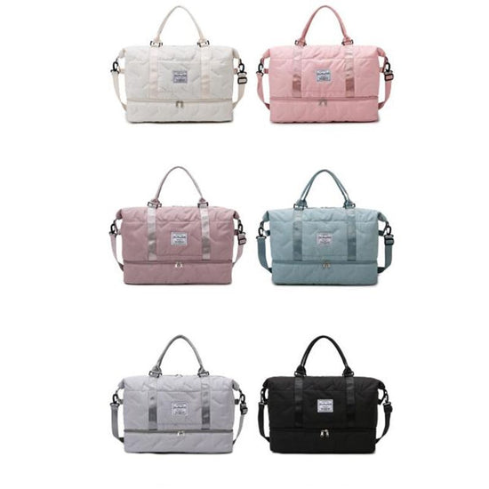 Pink Stylish Quilted Duffel Bag for Travel & Gym - Large Capacity Weekender with Shoe Compartment and Wet Pocket